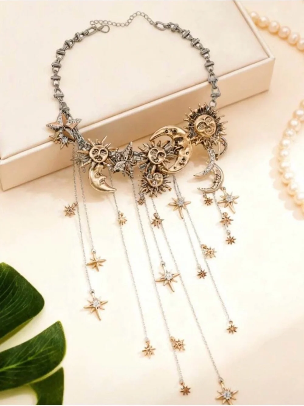 Sun & Moon Statement Necklace - Silver & Gold